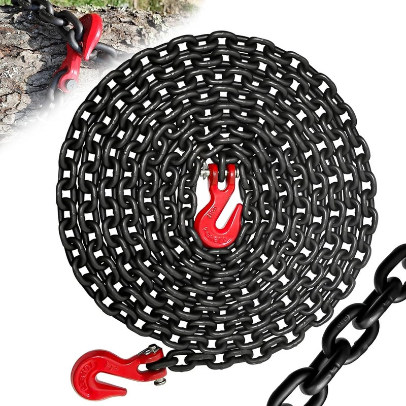 SENKEYFE 1/4" Tow Chain-G80 Transport Safety Chain with G70 Clevis Grab Hook for Towing|16FT Log Chains Wll 3300 Lbs|Heavy Duty Chain for Trailer Truck Tie Down Binding Equipment(Oiled Black) - Image 1